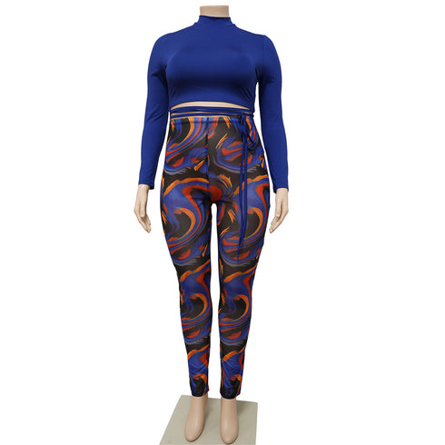 Plus Size Women's Fluoroscopy Patchwork Two Piece Outfits